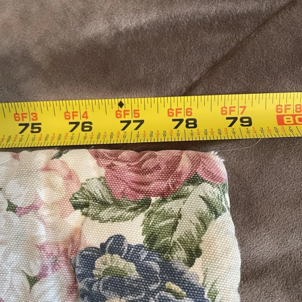 Vtg Cottagecore Floral Quilted Bedspread Twin Size Pink Blue Cabbage Rose Shabby